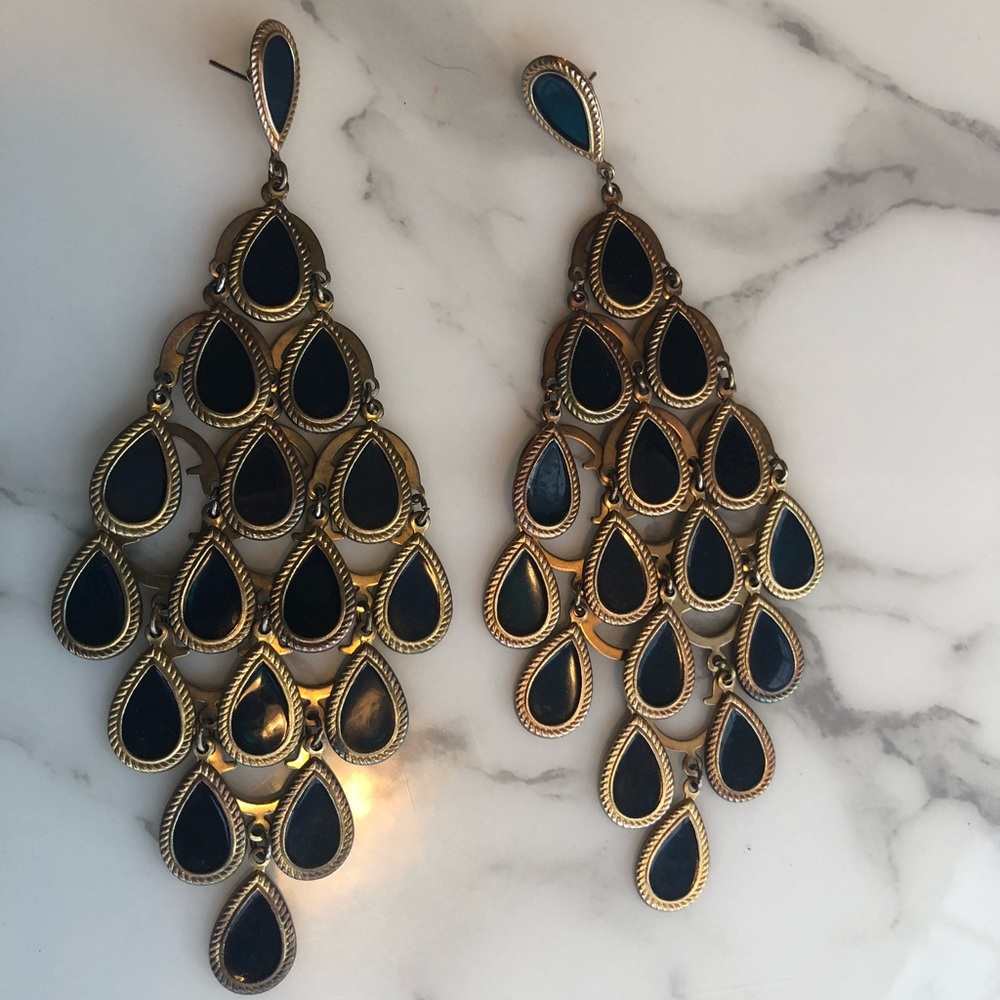 Blue Tear Droplet Chandelier Earrings